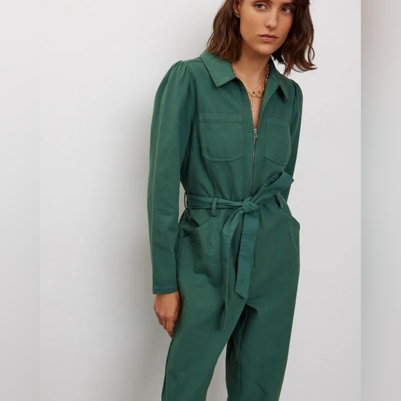 NWT OLIVER BONAS Washed Green Herringbone Jumpsuit Size 6 - Picture 3 of 11